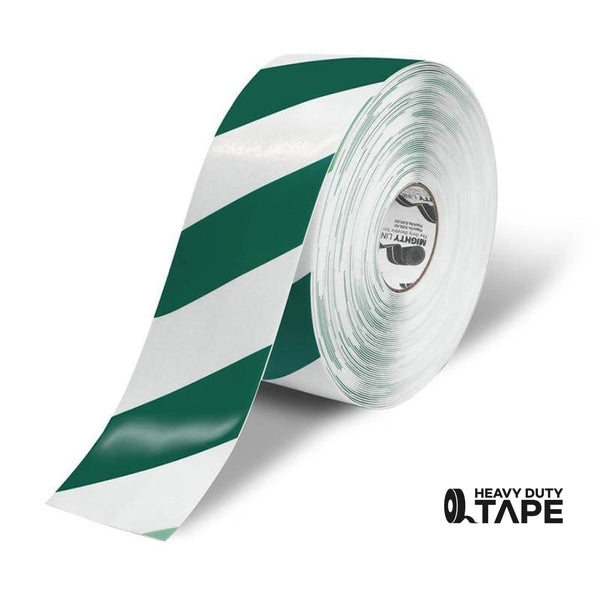 Mighty Line Diagonal Floor Tape 4 inch White/Green 100' roll